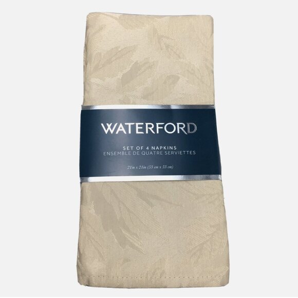 4 WATERFORD Fine Linens Champagne Tralee Leaves Jacquard Napkin Set Cloth Fall - Picture 1 of 7